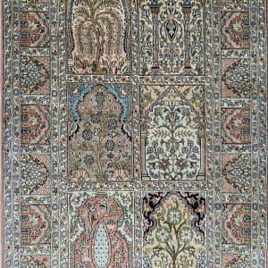Rug# 31204, Fine Srinagar, 100% silk pile on a cotton warp and weft, Garden design, Kashmir , India, Size 160x92 cm (5)