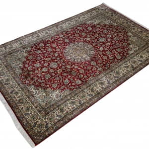 Rug# 31206, Fine Srinagar, 100% silk pile on a cotton warp and weft, Classic Safavid floral, , Kashmir , India, Size 190x124 cm (3)