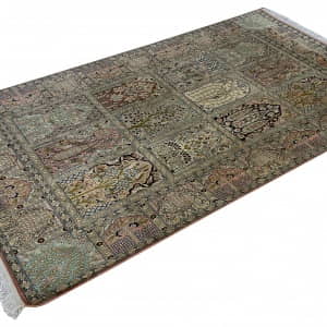 Rug# 31209, Fine Srinagar, 100% silk pile on a cotton warp and weft, Garden design, Kashmir , India, Size 208x123 cm (3)