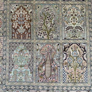 Rug# 31209, Fine Srinagar, 100% silk pile on a cotton warp and weft, Garden design, Kashmir , India, Size 208x123 cm (4)