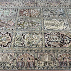 Rug# 31209, Fine Srinagar, 100% silk pile on a cotton warp and weft, Garden design, Kashmir , India, Size 208x123 cm (5)