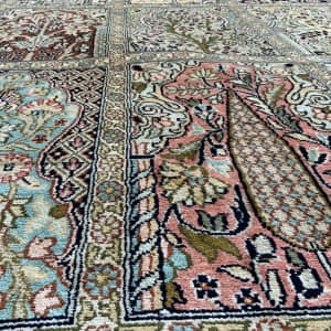 Rug# 31209, Fine Srinagar, 100% silk pile on a cotton warp and weft, Garden design, Kashmir , India, Size 208x123 cm (7)