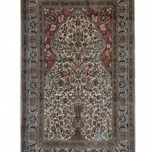Rug# 31210 Fine Srinagar, 100% silk pile on a cotton warp and weft, Vase Tree Of Life , Kashmir , India, Size 185x122 cm (2)
