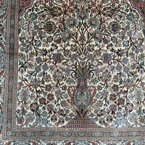 Rug# 31210 Fine Srinagar, 100% silk pile on a cotton warp and weft, Vase Tree Of Life , Kashmir , India, Size 185x122 cm (5)