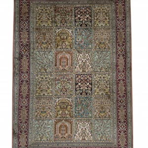 Rug# 31216, Fine Srinagar, 100% silk pile on a cotton warp and weft, Garden design, Kashmir , India, Size 190x123 cm (2)