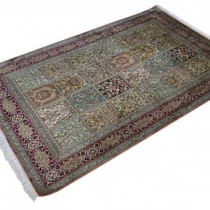 Rug# 31216, Fine Srinagar, 100% silk pile on a cotton warp and weft, Garden design, Kashmir , India, Size 190x123 cm (3)