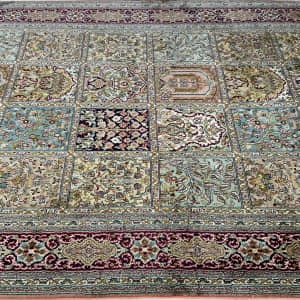 Rug# 31216, Fine Srinagar, 100% silk pile on a cotton warp and weft, Garden design, Kashmir , India, Size 190x123 cm (4)