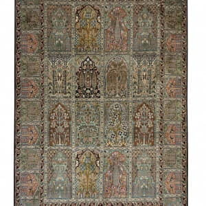 Rug# 31219, Fine Srinagar, 100% silk pile on a cotton warp and weft, Garden design, Kashmir , India, Size 211x155 cm (2)