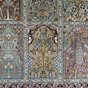 Rug# 31219, Fine Srinagar, 100% silk pile on a cotton warp and weft, Garden design, Kashmir , India, Size 211x155 cm (6)