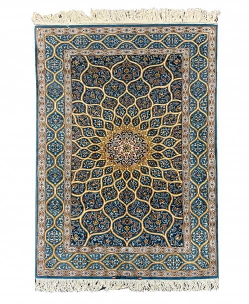 Rug# 10296, Superfine Isfehan, circa 1990, Gonbad or Dome design, superfine wool & silk, rare & Collectalbe, Persia, size 198x129 cm (2)