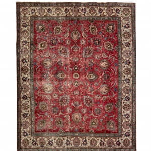 Rug# 10231, Tabriz , circa 1950, distressed pile, Safavid all over floral design, wool pile, 400,000 KPSQM, Persia, size 350x310 cm (2)