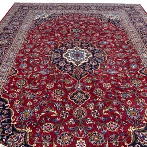 Rug# 10261, Kashan , circa 1975, immaculate condition, Safavid Corner & medallion design, wool pile, 350,000 KPSQM, Persia, size 410x294 cm (4)