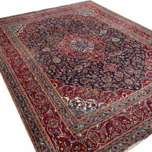 Rug# 10266, Kashan , circa 1970, immaculate condition, Safavid Corner & medallion design, wool pile, 350,000 KPSQM, Persia, size 377x296 cm (3)
