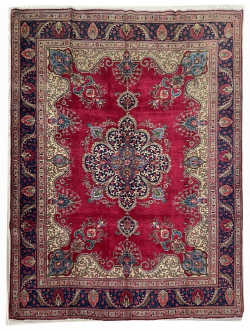 Rug# 10287, Tabriz-Marand , circa 1960, immaculate condition, Qajar Corner & medallion design, wool pile, 300,000 KPSQM, Persia, size 353x298 cm (2)