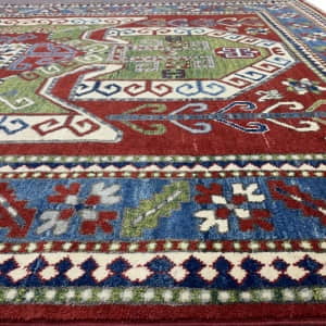 Rug# 26226, Afghan Chechen weave, antique Kazak design, hand spun wool pile, Size 240 X 150 cm (4)
