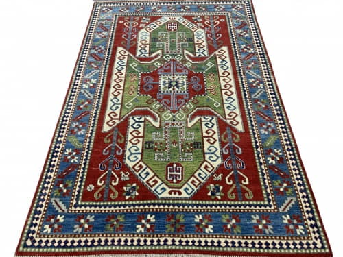 Rug# 26226, Afghan Chechen weave, antique Kazak design, hand spun wool pile, Size 240 X 150 cm