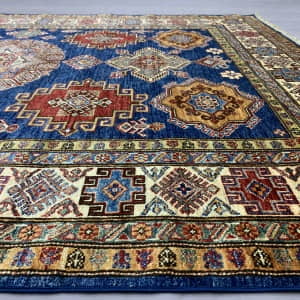 Rug# 26227, Very fine Afghan Chechen weave, antique Kazak design, hand spun wool pile, Size 241x177 cm (4)