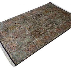 Rug# 31208, Fine Srinagar, 100% silk pile on a cotton warp and weft, Garden design, Kashmir , India, Size 198x120 cm (3)