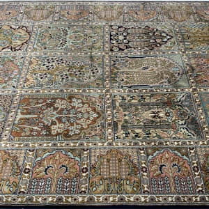 Rug# 31208, Fine Srinagar, 100% silk pile on a cotton warp and weft, Garden design, Kashmir , India, Size 198x120 cm (5)