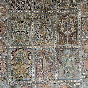 Rug# 31208, Fine Srinagar, 100% silk pile on a cotton warp and weft, Garden design, Kashmir , India, Size 198x120 cm (6)