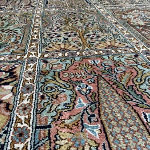 Rug# 31208, Fine Srinagar, 100% silk pile on a cotton warp and weft, Garden design, Kashmir , India, Size 198x120 cm (7)