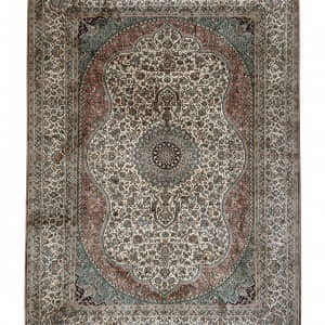 Rug# 31221, Fine Srinagar, 100% silk pile on a cotton warp and weft, Classic Safavid floral, , Kashmir , India, Size240x173 cm