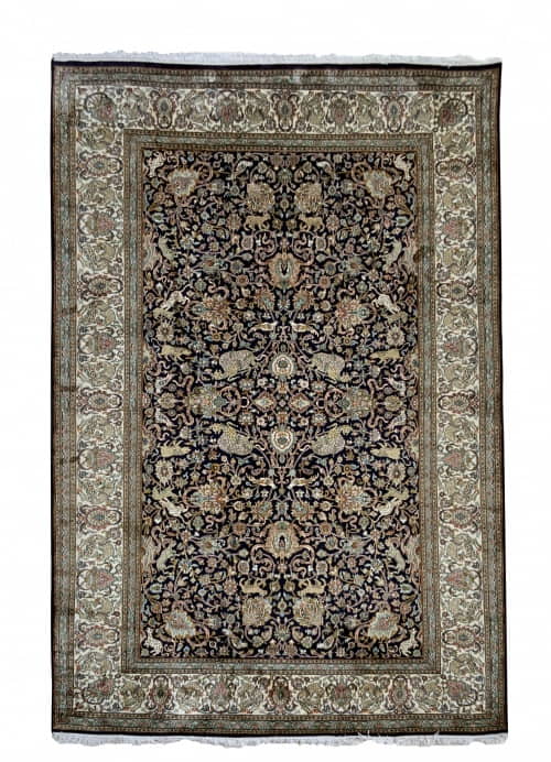 Rug# 31223, Fine Srinagar, 100% silk pile on a cotton warp and weft, Classic Safavid floral, , Kashmir , India, Size 281x183 cm (2)