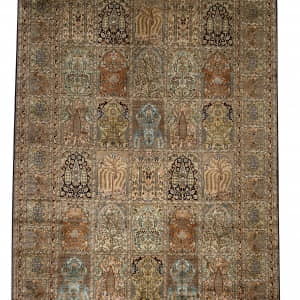 Rug# 31228, Fine Srinagar, 100% silk pile on a cotton warp and weft, Garden design, Kashmir , India, Size 316x219 cm (2)