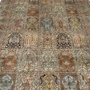 Rug# 31228, Fine Srinagar, 100% silk pile on a cotton warp and weft, Garden design, Kashmir , India, Size 316x219 cm (6)