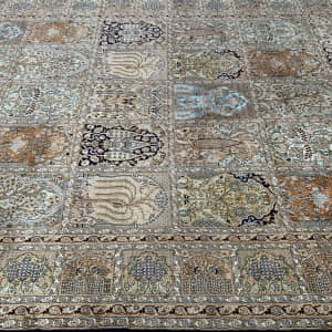 Rug# 31228, Fine Srinagar, 100% silk pile on a cotton warp and weft, Garden design, Kashmir , India, Size 316x219 cm (7)
