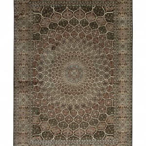 Rug# 31229, Fine Srinagar, 100% silk pile on a cotton warp and weft, Dome design, Kashmir , India, Size 312x217 cm
