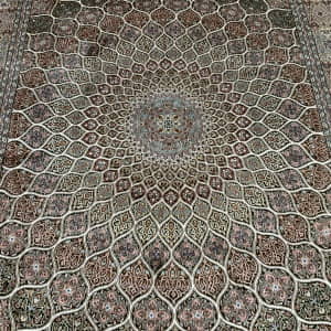 Rug# 31229, Fine Srinagar, 100% silk pile on a cotton warp and weft, Dome design, Kashmir , India, Size 312x217 cm (5)