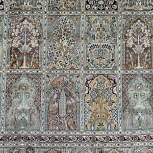 Rug# 31230 Fine Srinagar, 100% silk pile on a cotton warp and weft, Garden design, Kashmir , India, Size 305x238 cm (6)