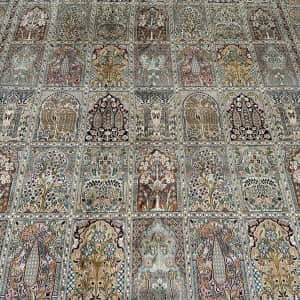 Rug# 31230 Fine Srinagar, 100% silk pile on a cotton warp and weft, Garden design, Kashmir , India, Size 305x238 cm (7)