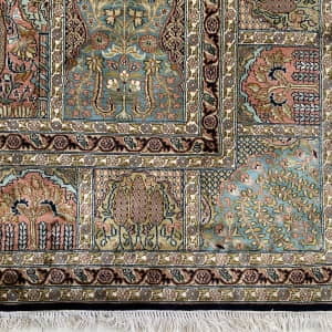 Rug# 31233 Fine Srinagar, 100% silk pile on a cotton warp and weft, Garden design, Kashmir , India, Size 293x250 cm (3)