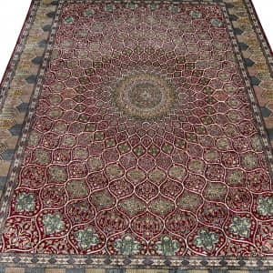Rug# 31236, Fine Srinagar, 100% silk pile on a cotton warp and weft, Dome design, Kashmir , India, Size 386x275 cm (2)