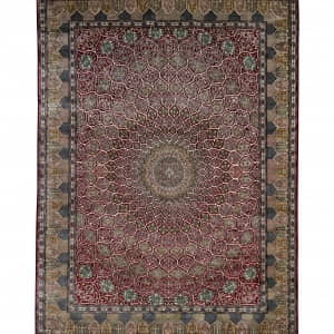 Rug# 31236, Fine Srinagar, 100% silk pile on a cotton warp and weft, Dome design, Kashmir , India, Size 386x275 cm