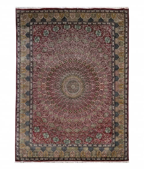 Rug# 31236, Fine Srinagar, 100% silk pile on a cotton warp and weft, Dome design, Kashmir , India, Size 386x275 cm