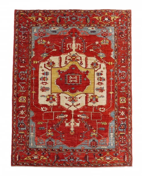 Rug# 26423, Afghan Turkaman weave Serapi, Vegetable dye Revial of a 18th century Heriz design, size 295x242 cm (2.1)