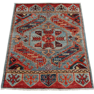 Rug# 26453 Afghan Turkaman weave , circa 2010, vegetable dyes, all wool, 19th c Caucasian inspired, size 116x84 cm (2)