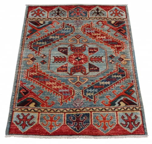 Rug# 26453 Afghan Turkaman weave , circa 2010, vegetable dyes, all wool, 19th c Caucasian inspired, size 116x84 cm (2)
