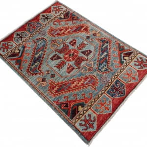 Rug# 26453 Afghan Turkaman weave , circa 2010, vegetable dyes, all wool, 19th c Caucasian inspired, size 116x84 cm (3)