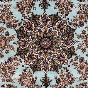 Rug# 10238, Isfehan , singed Javad Eslimi Silk base & inlay, 1 million KPSQM, Pahlavi era, c.1970, immaculate, Persia, size 224x150 cm (2)