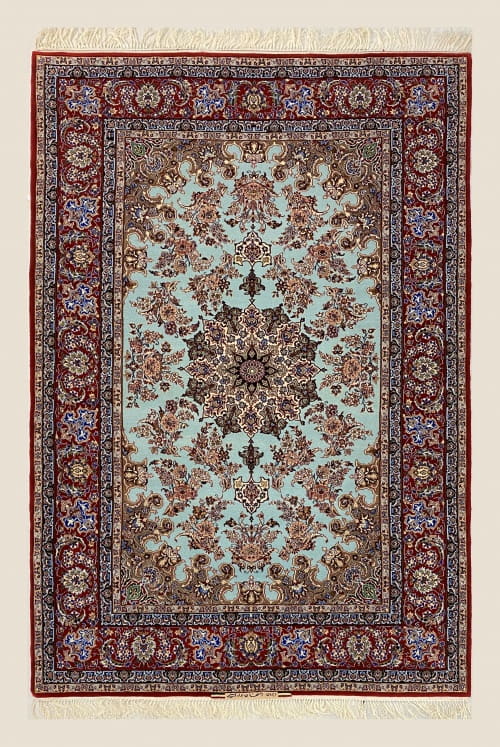 Rug# 10238, Isfehan , singed Javad Eslimi Silk base & inlay, 1 million KPSQM, Pahlavi era, c.1970, immaculate, Persia, size 224x150 cm (9)